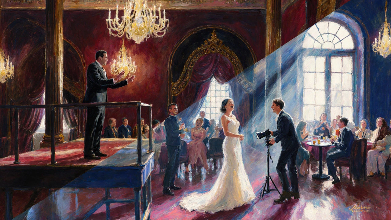 Wedding photography crew working in a ballroom and cocktail lounge with flash and cameras.