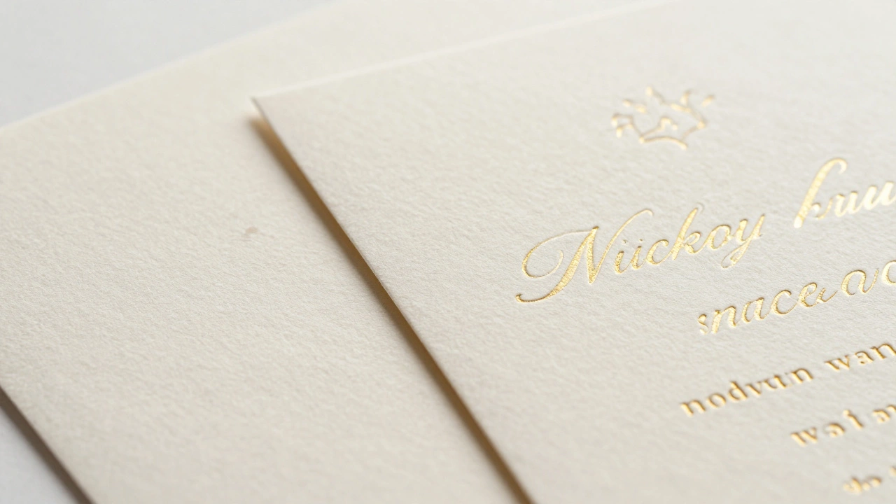 Comparison between a home-printed card and a luxury gold foil letterpress invitation.