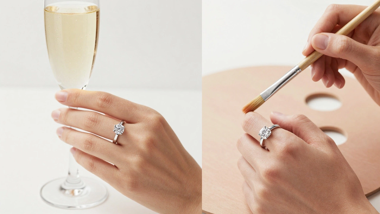 Comparison of a classic prong setting and a practical bezel setting for different lifestyles.