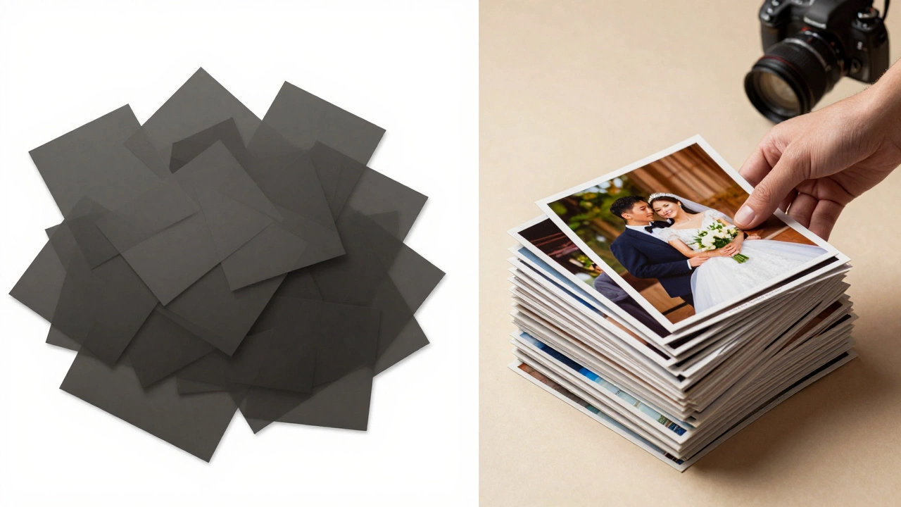 Visual comparison of messy raw files versus neat edited wedding photos