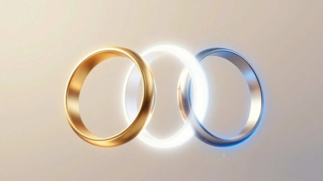 Conceptual art of three glowing rings symbolizing past, present, and future