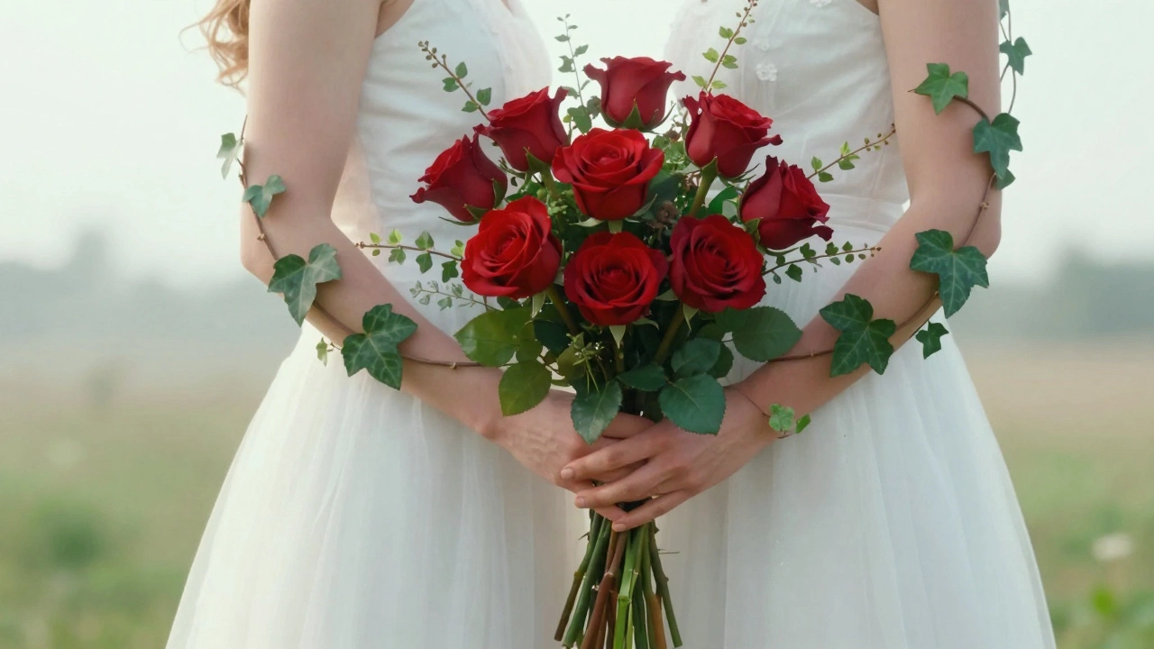Hands holding roses and ivy symbolizing eternal love and fidelity