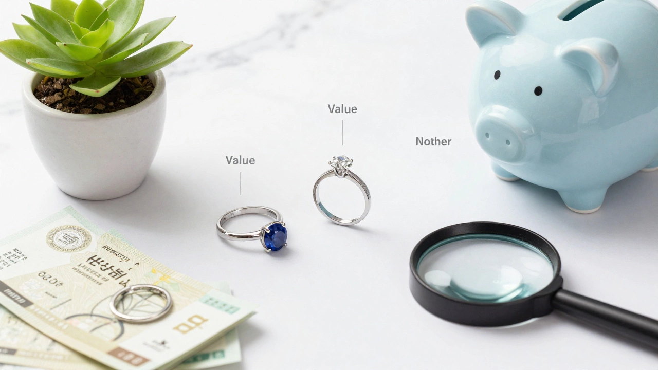 Lab-grown and vintage rings displayed on marble surface