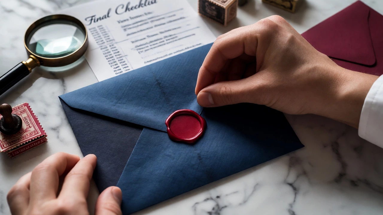 Sealing a wedding invitation with wax