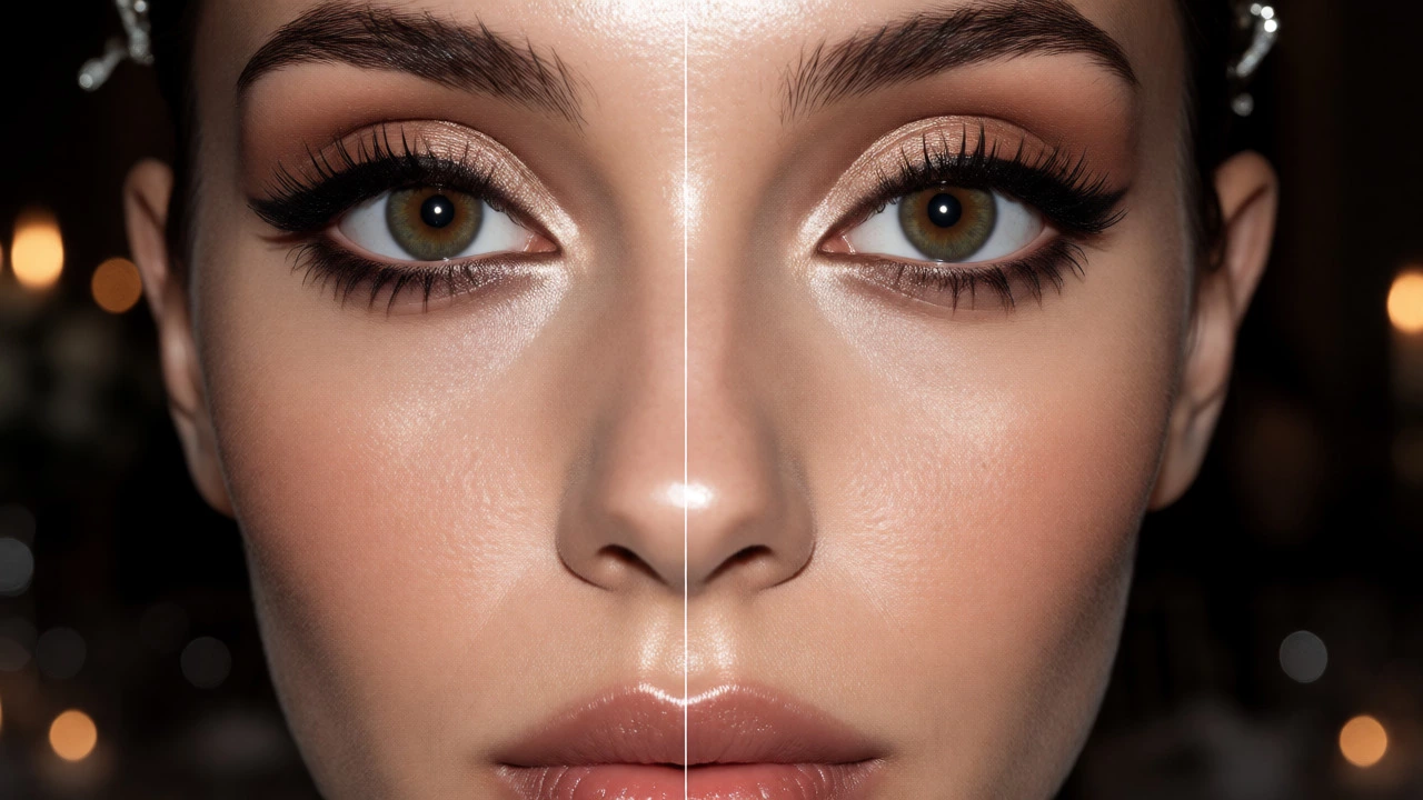 Comparison of faded vs professional bridal makeup under flash