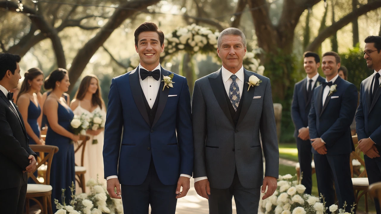 Groom and father of the groom standing together during a wedding ceremony