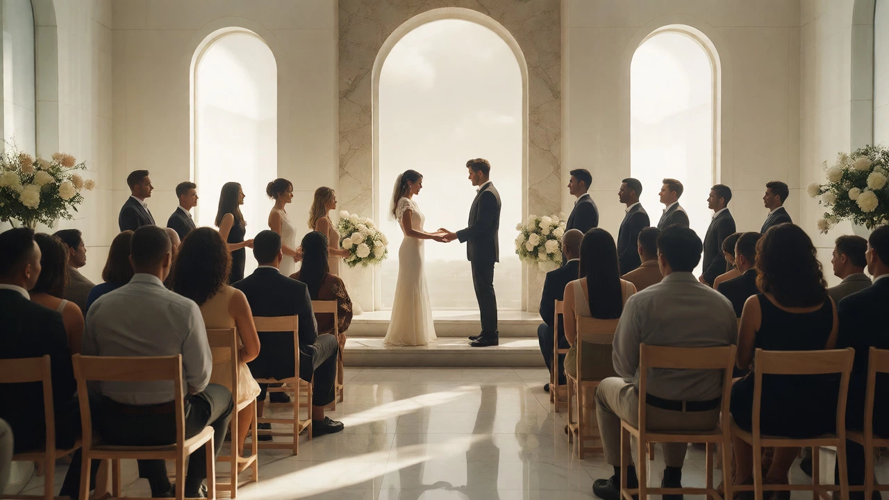 Newlyweds standing together after the pronouncement